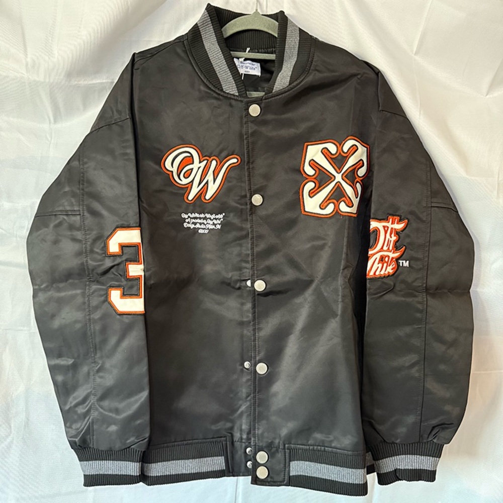 Off-White C/O Virgil Abloh Embroidered Varsity Jacket In Black.